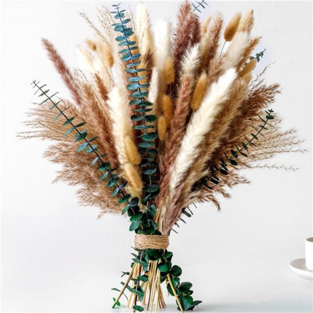Pampas Grass Decor, Dried Flower Bouquet with Bunny Tail Grass, Pampas Grass &